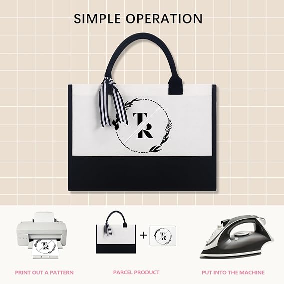 OKBA 10 PCS Personalized Classic Canvas Tote Bag(Black and White),Inside Zipper Pocket Grocery Tote DIY Gift,for Wedding,Birthday,Beach,Perfect Gifts for Women,Mom,Teachers,Friends