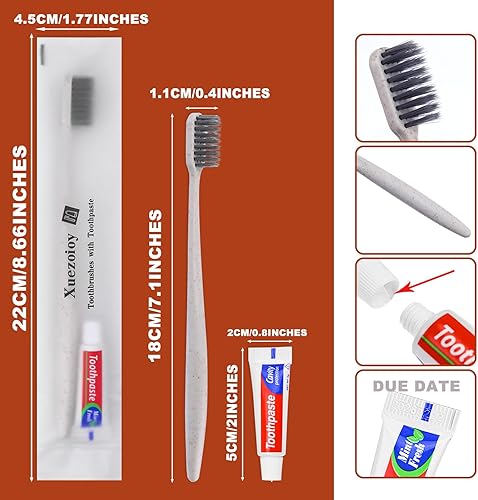 Miniatura 4 de Cepillos de dientes desechables con pasta de dientes, paquete de 30 cepillos de dientes desechables de albaricoque envueltos individualmente a