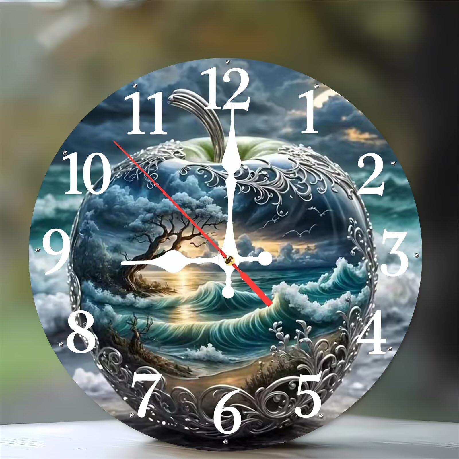 Horloge murale de 35 cm en bois silencieuse avec motif de fruits