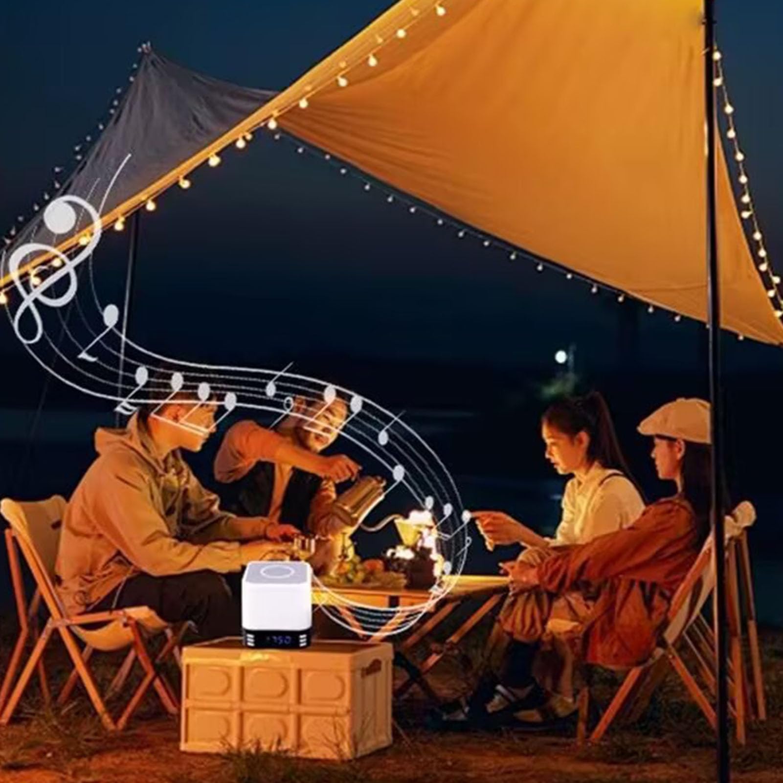 Cuifati Wecker mit Kabelloser Aufladung für das Schlafzimmer, 15 W, Schnell Aufladbarer Bluetooth 5.3-Wecker mit Schlafgeräuschmaschine mit Weißem Rauschen, 360°-Panorama-Nachtlicht für (Black)