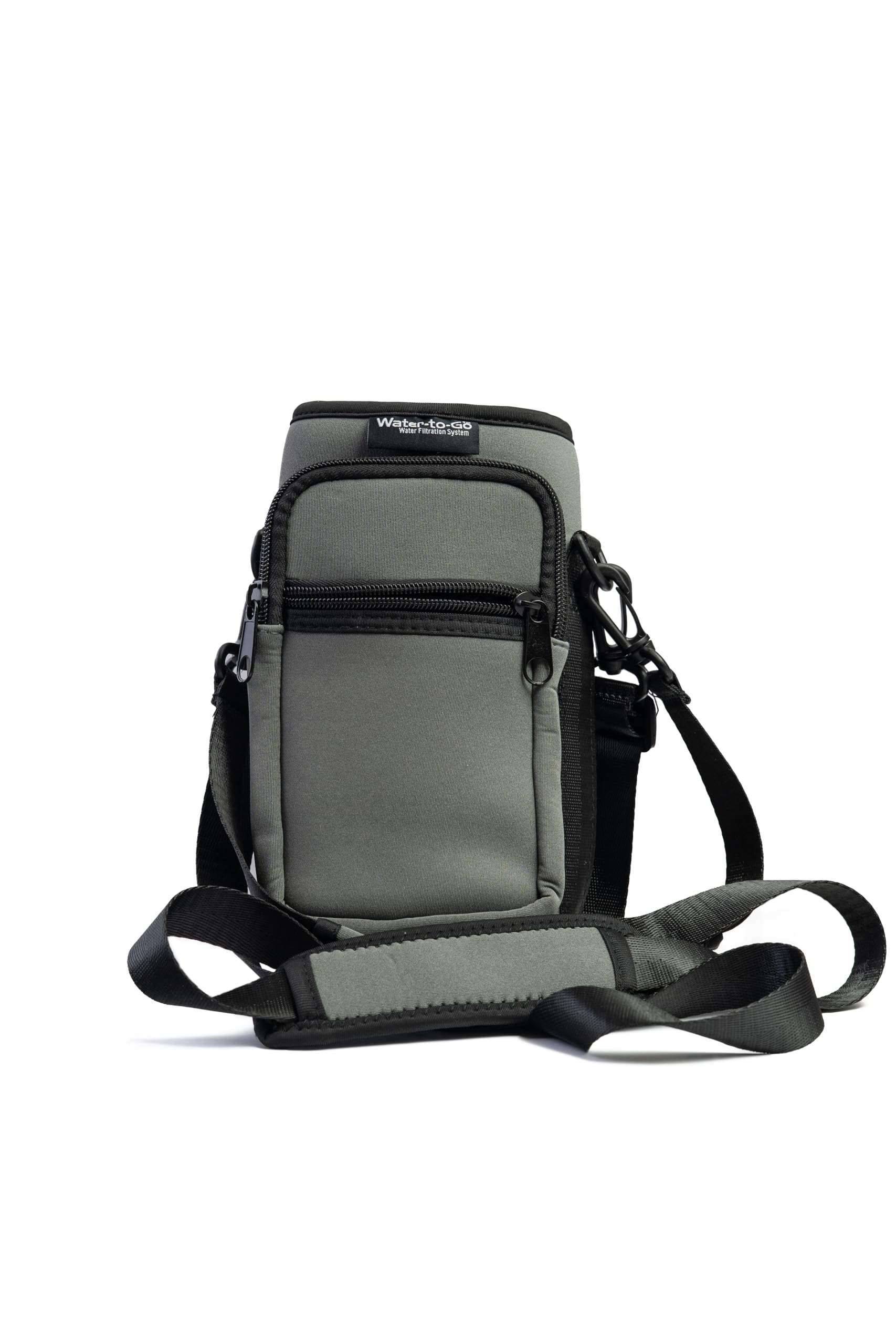 Water To Go Grey Neoprene Ultimate Insulated Bottle Carrier With Drawcord Closure, Carry Handle, Strap And Locking Toggle Belt Loop And D-Ring (Grey)