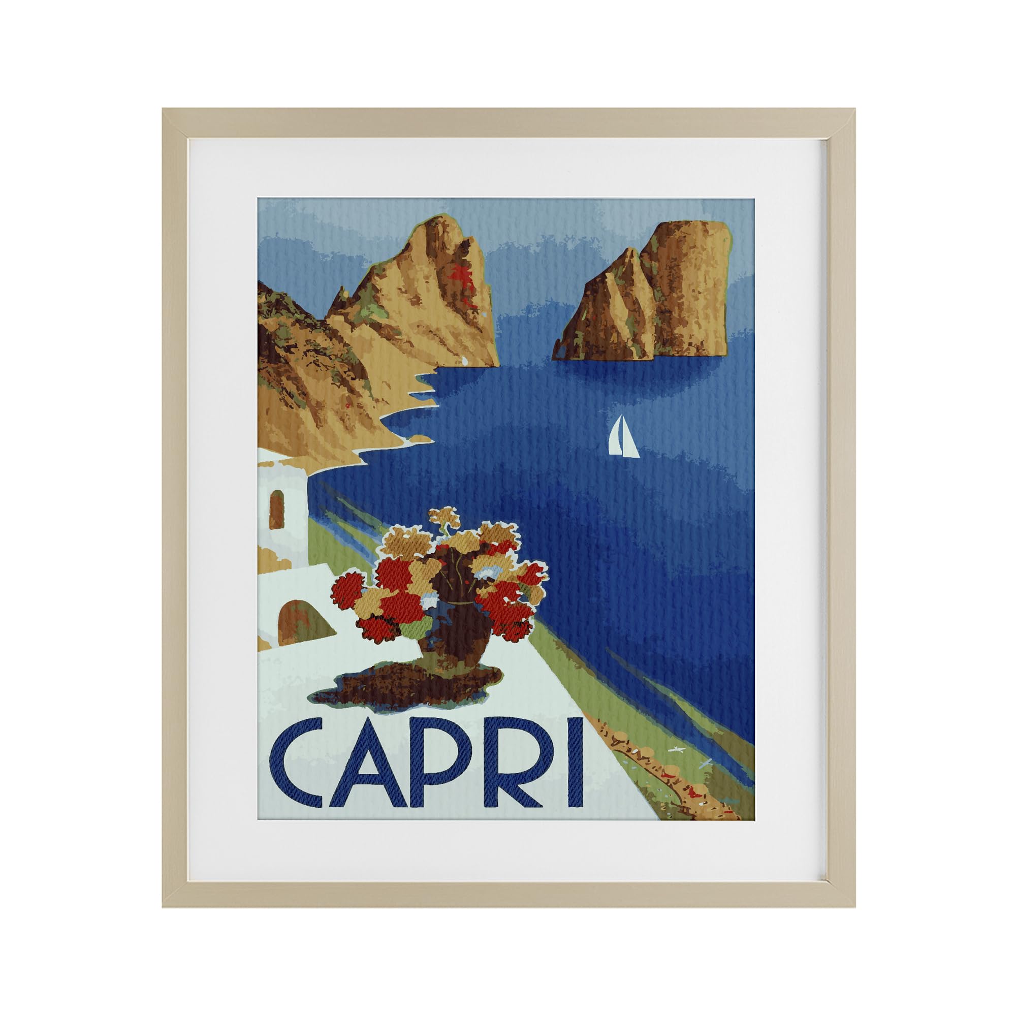 Stupell Industries Capri Island Ocean Voyage 'Capri Island Cliffs', Framed Print Under Glass, Brown, 17 X 21 Inches, Easy To Hang And Sturdy, Made In Usa, By Lil' Rue