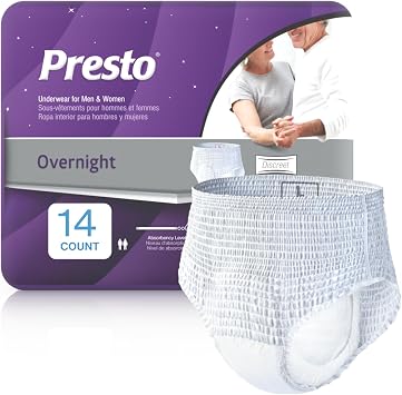 Presto Discreet Overnight Protective Underwear, X-Large 48"-64" Waist