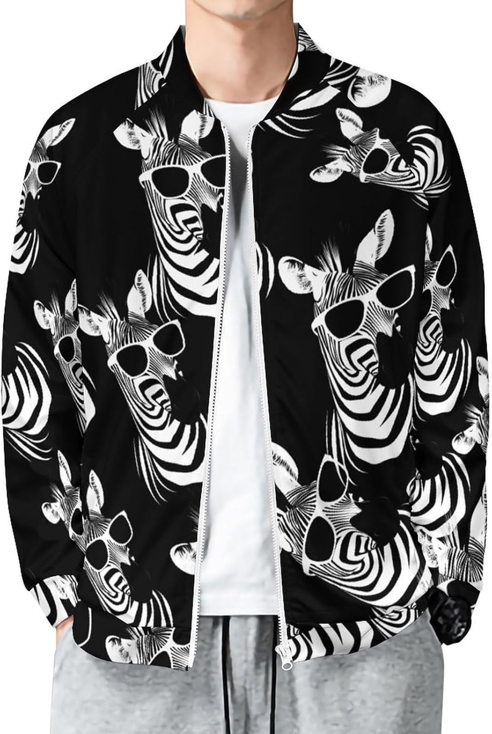 Cool Zebra Men's Zip Up Sweatshirt Casual Sweater Jackets Long Sleeve Tops Lightweight Coat