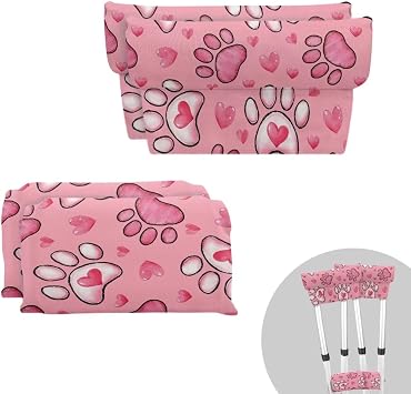 Crutches Padding Pink Dog Paw Prints Crutch Pads for Armpits and Hand Grips Valentines Day Gift for Adult Comfortable Cushions Accessories