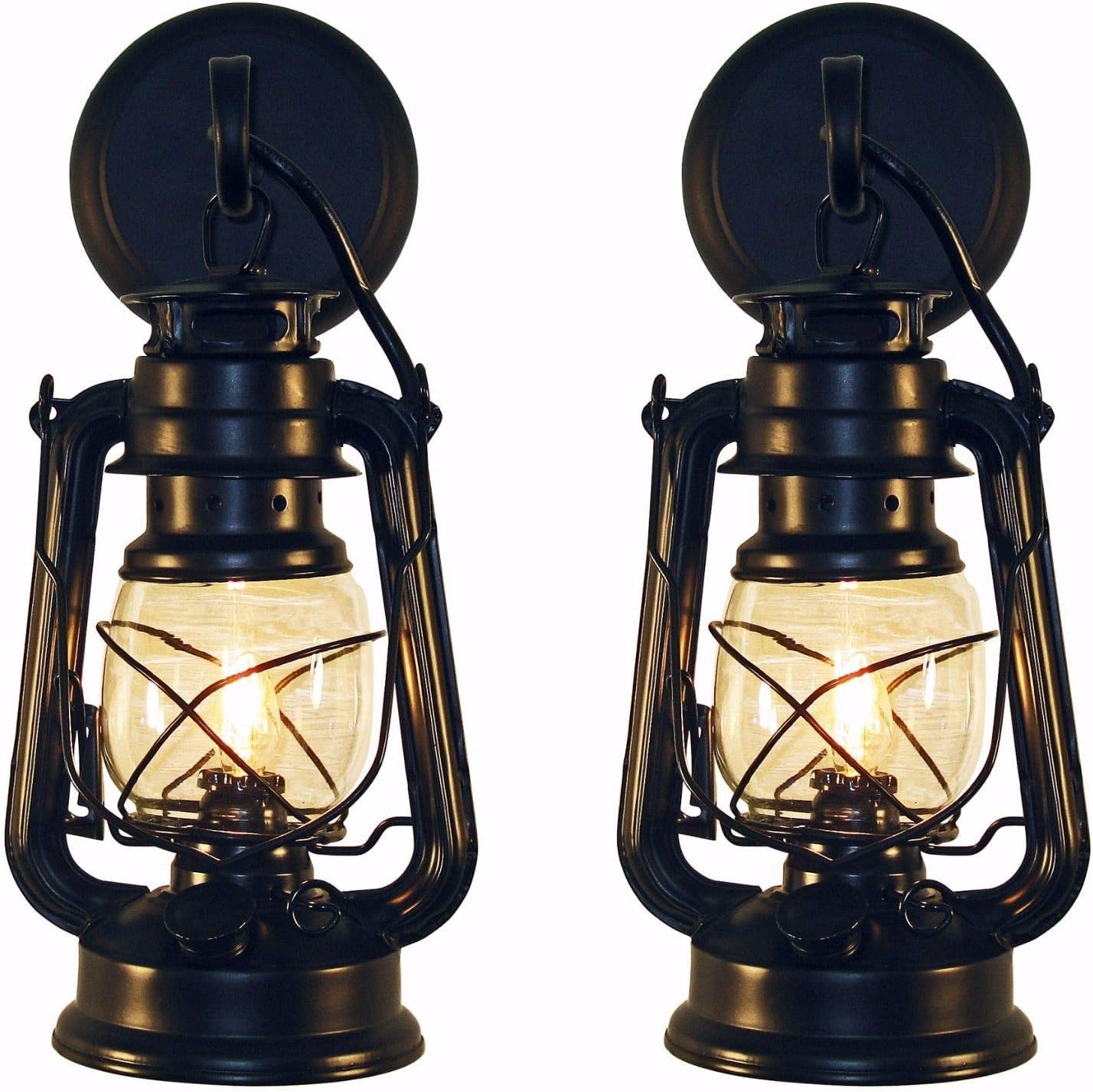 Muskoka Lifestyle Products Black Rustic Wall Sconce Lantern, Farmhouse Wall Light Fixture for Bedroom, Kitchen, Living Room - Set of Two