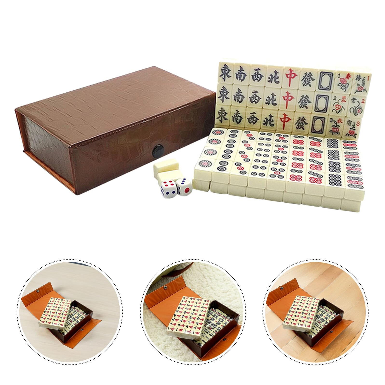 SUPVOX Set Mahjong da Viaggio Portatile con Dadi Kit Gioco Mahjong Cinese Leggero e Resistente Adatto per Viaggi in Treno e Casa Materiale Durevole con Superficie Colore Casuale