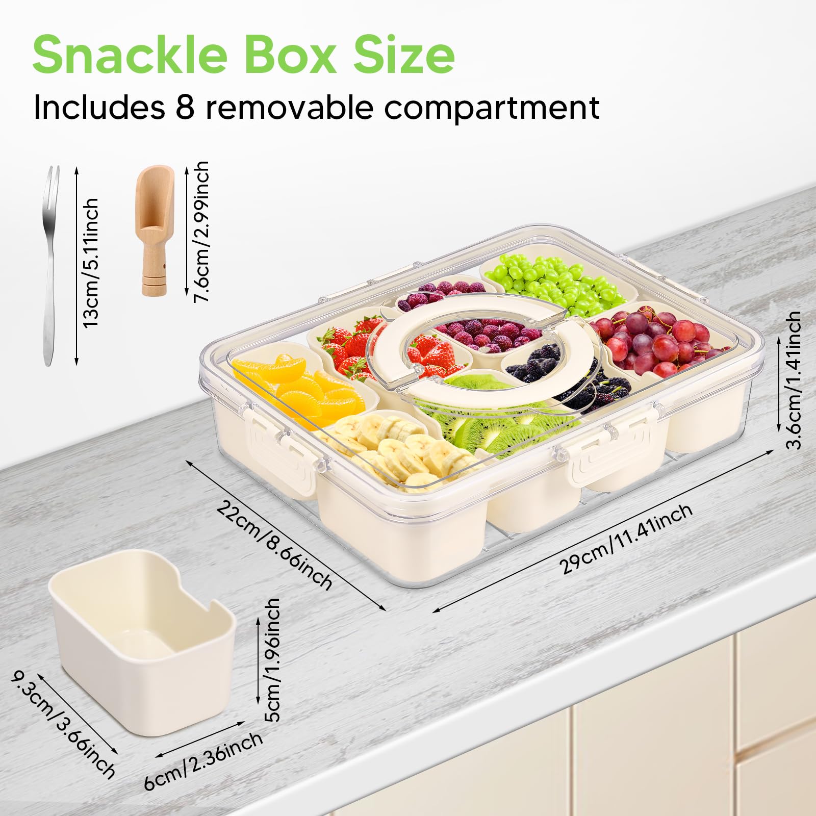 2 bandejas divididas para servir con tapa y asa, 8 compartimentos, caja de aperitivos para dulces, frutas, nueces y especias, contenedor portátil para fiestas de entretenimiento, picnic