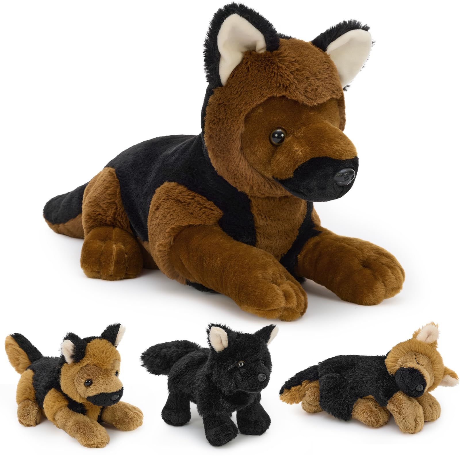 MorisMos Big German Shepherd Dog Teddy Soft Toy, 45cm Mom Dog with 3 Cuddly Baby Inside, Lifelike Brown Dog Stuffed Animal Plush Cuddly, Kawaii Presents for Kids Birthday Party Decorations — view 8