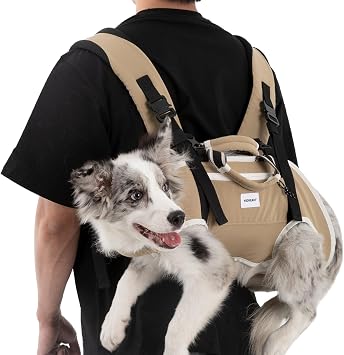 ETIAL Ergonomic Dog Carrier Backpack, Hands-Free Pet Bag for Small Dogs Up to 33lbs, 3-in-1 Front & Back Carry with Spine Support Pad, Ventilated & Padded for Hiking Travel Light Brown, Large