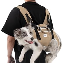 ETIAL Ergonomic Dog Carrier Backpack, Hands-Free Pet Bag for Small Dogs Up to 33lbs, 3-in-1 Front & Back Carry with Spine Support Pad, Ventilated & Padded for Hiking Travel Light Brown, Large