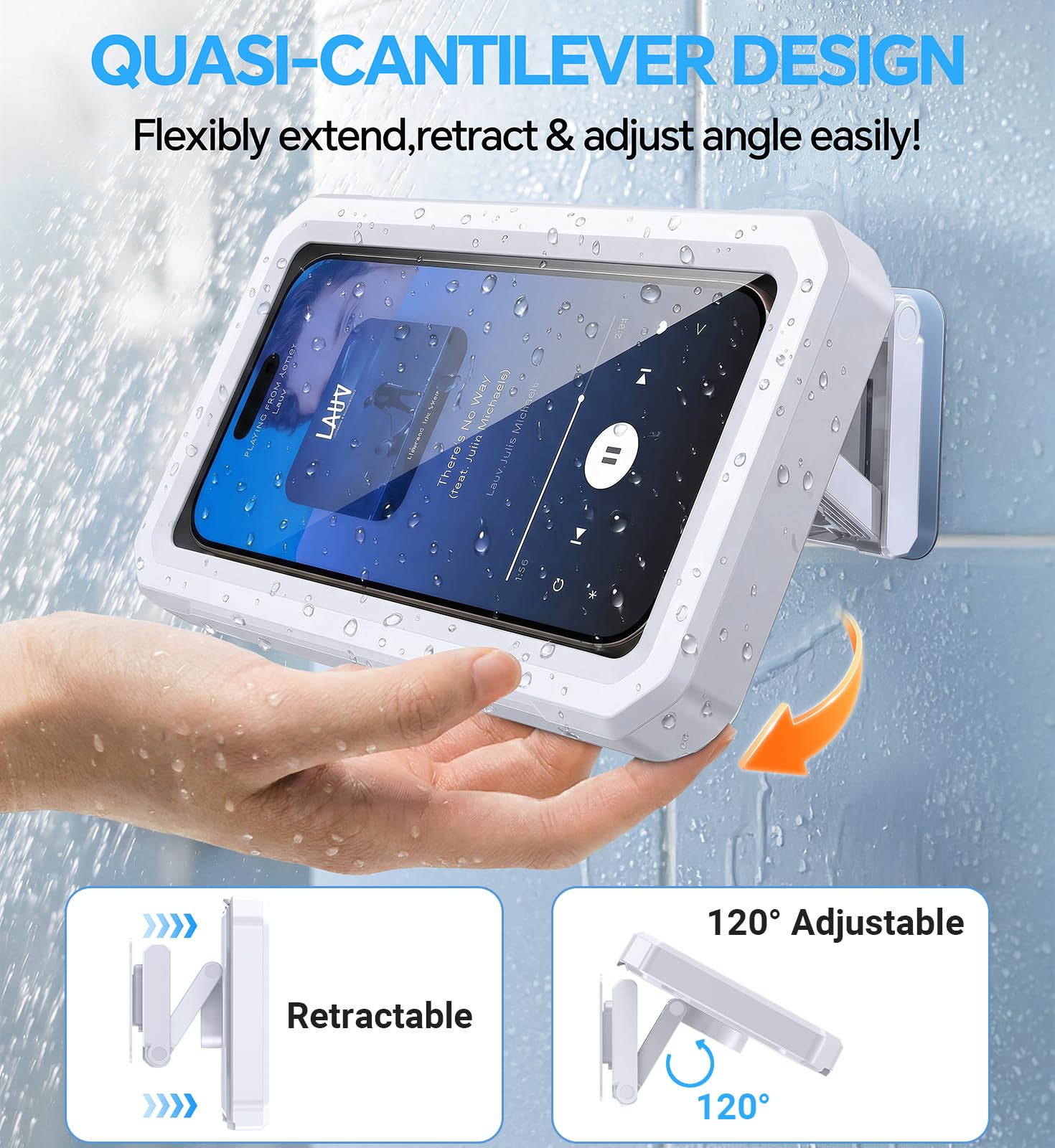 Supporto per Telefono da Doccia【Impermeabile IPX6】 custodia impermeabile smartphone 480° Rotazione, supporto telefono doccia antiappannamento ad alta definizione, per Smartphone Fino a 7" Kit
