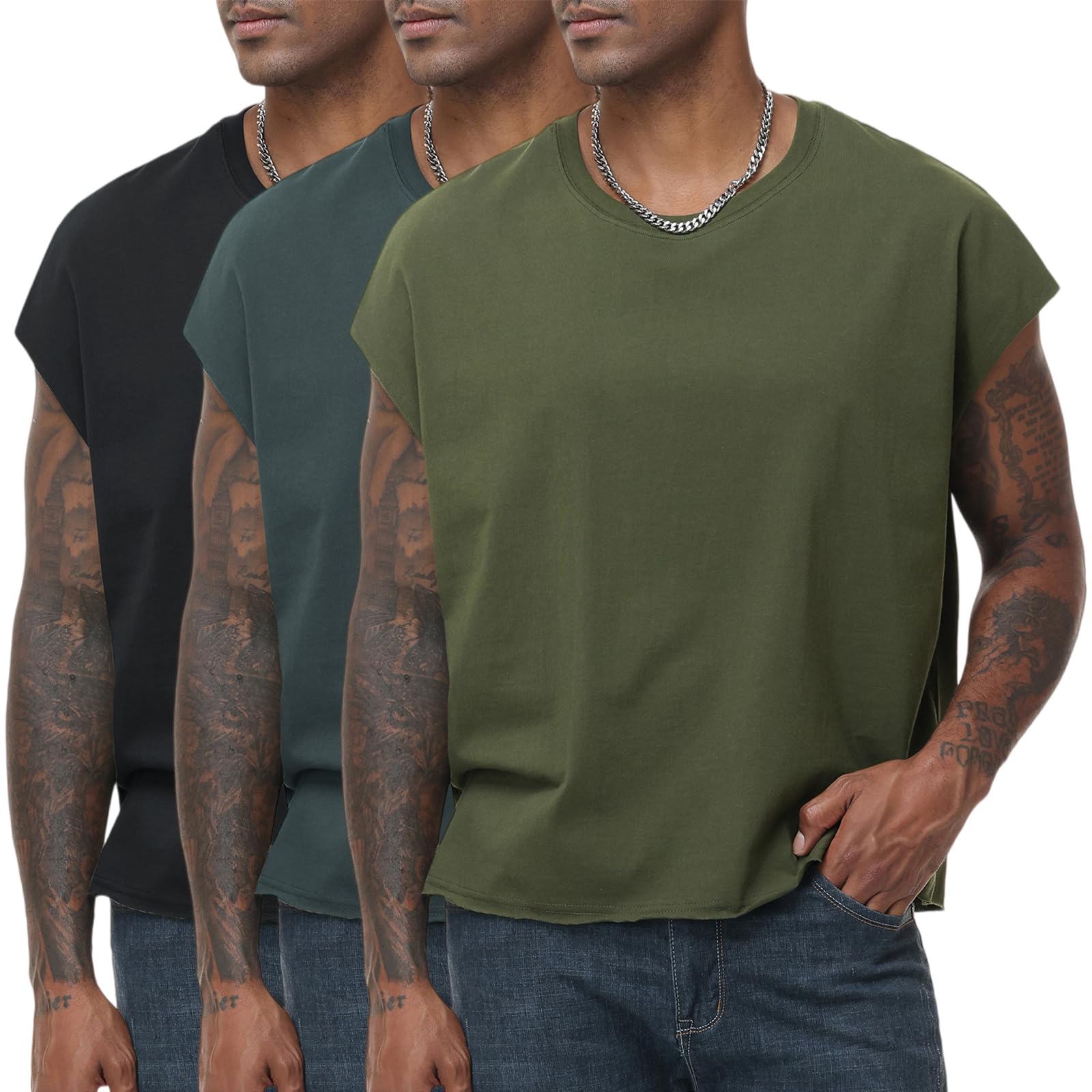 Camiseta sin mangas para hombre, camiseta holgada básica recortada sin mangas