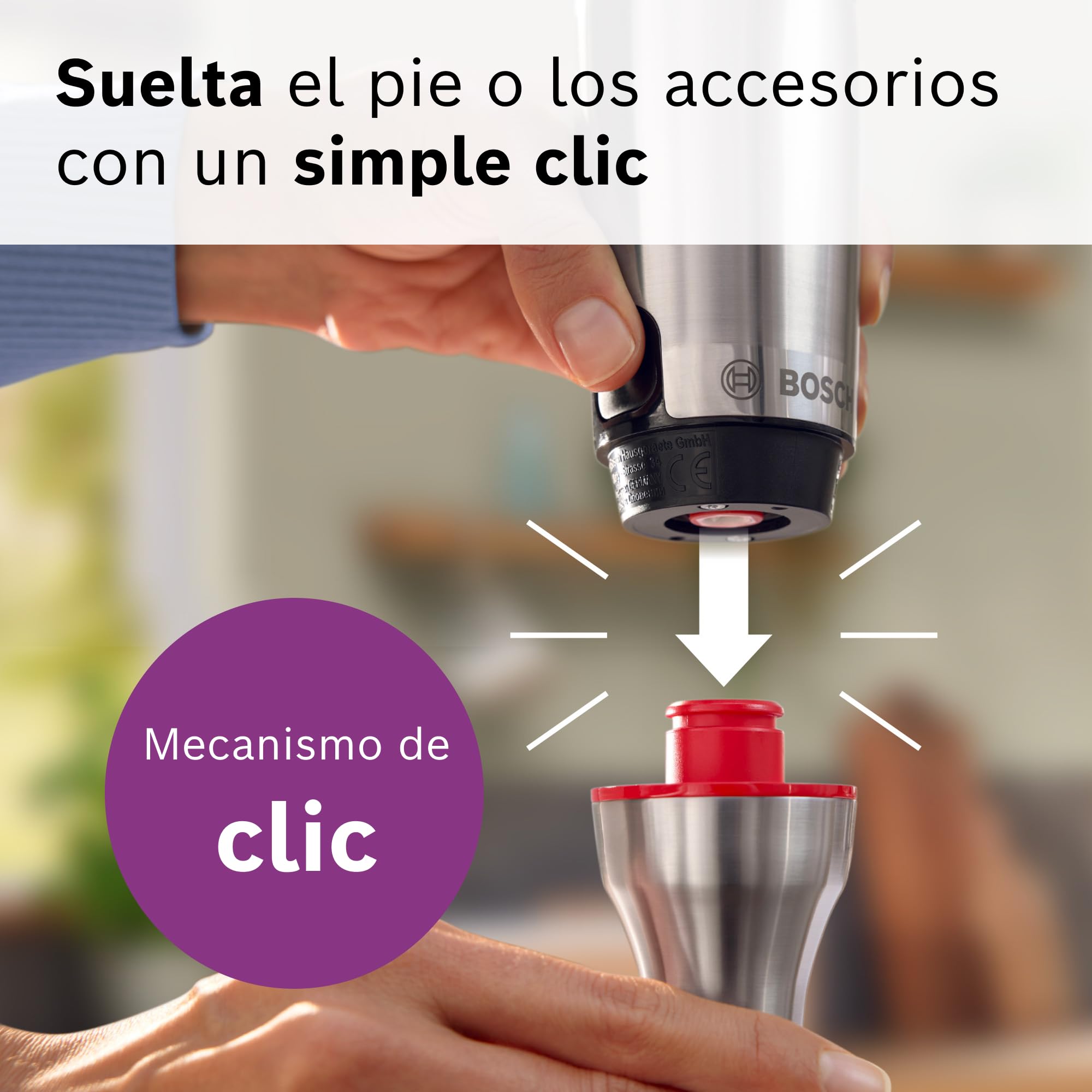 Bosch - Batidora de mano, serie ErgoMaster 8, motor de 1500 vatios, ajuste intuitivo de la velocidad, cuchilla de 6 hojas, accesorios incluidos, acero inoxidable, MSM8M934