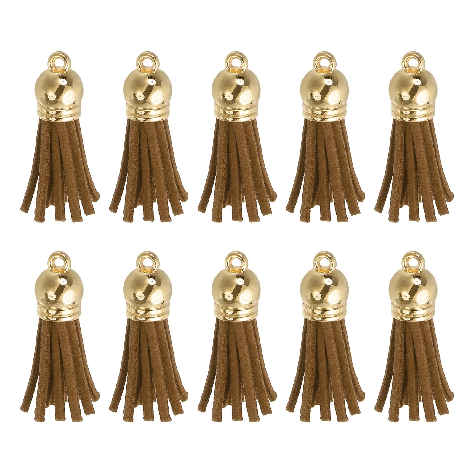 sourcing map 24Pcs Leather Tassel Keychain Charm Bulk for Pendant Bracelet Jewelry Making DIY Craft Decoration(1.5 Inch), Brown/Gold Cap