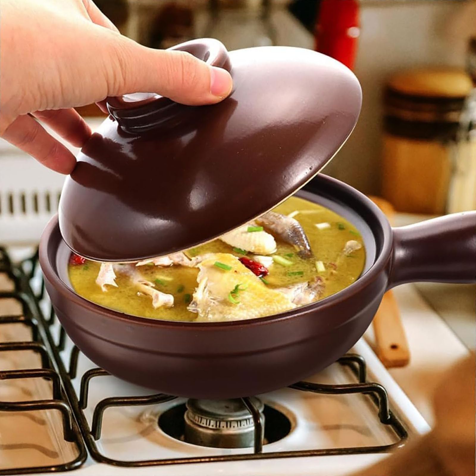 Cerámica, cazuela, vasija de sopa cebolla francesa(Brown)