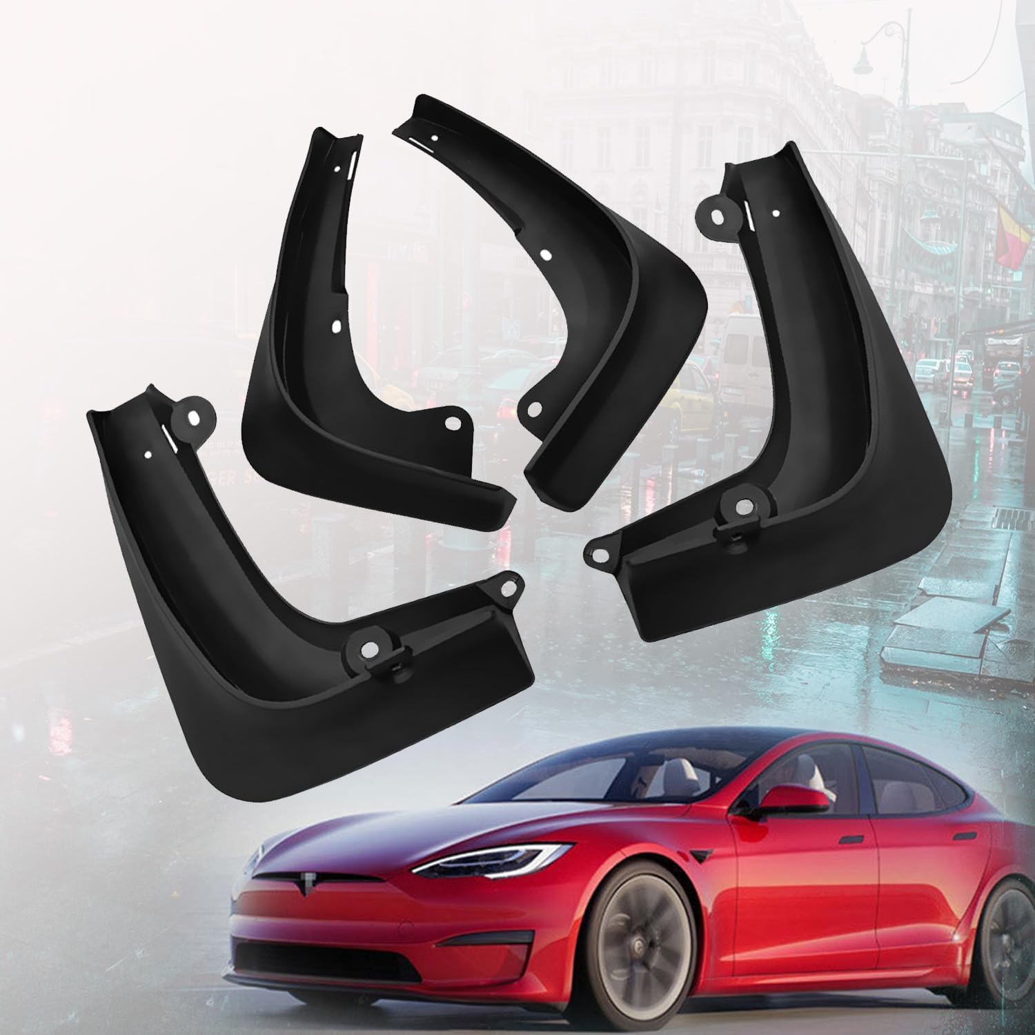 4 Guardabarros para Tesla Model S 2014-2020 delanteros y traseros de goma sin taladrar