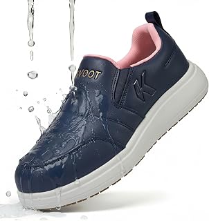 Slip-On Waterproof Non-Slip Wide Width Shoes for Women with Arch Support, Oil Resistant Lightweight Work Sneakers for Kitchen, Restaurant, Chefs, Food Service & Nursing Staff