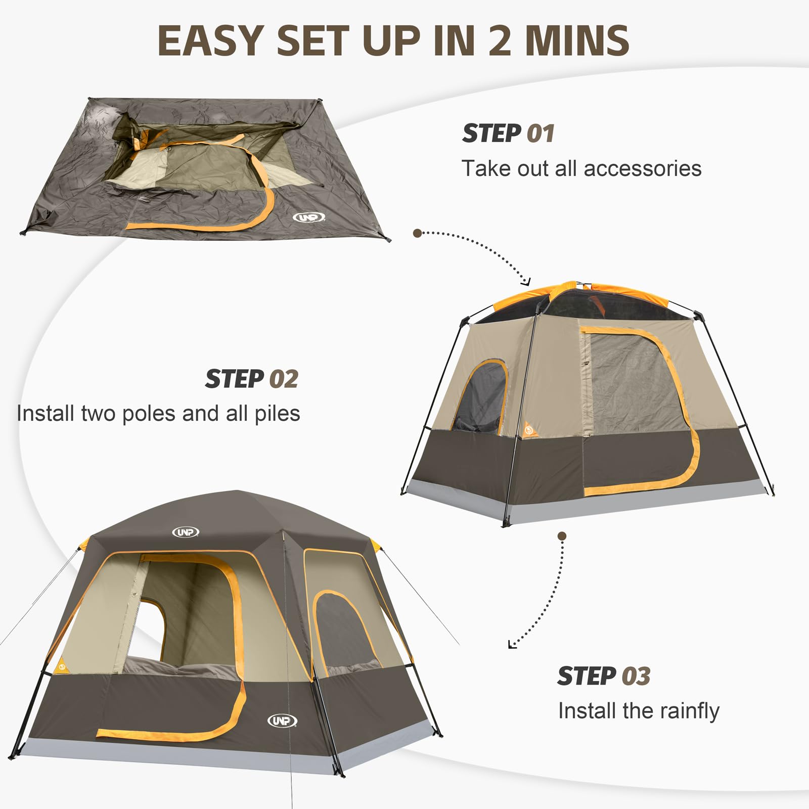 UNP Tenda da cabina portatile per 4-8 persone, facile da montare, impermeabile con protezione antipioggia per campeggio/escursionismo all'aperto