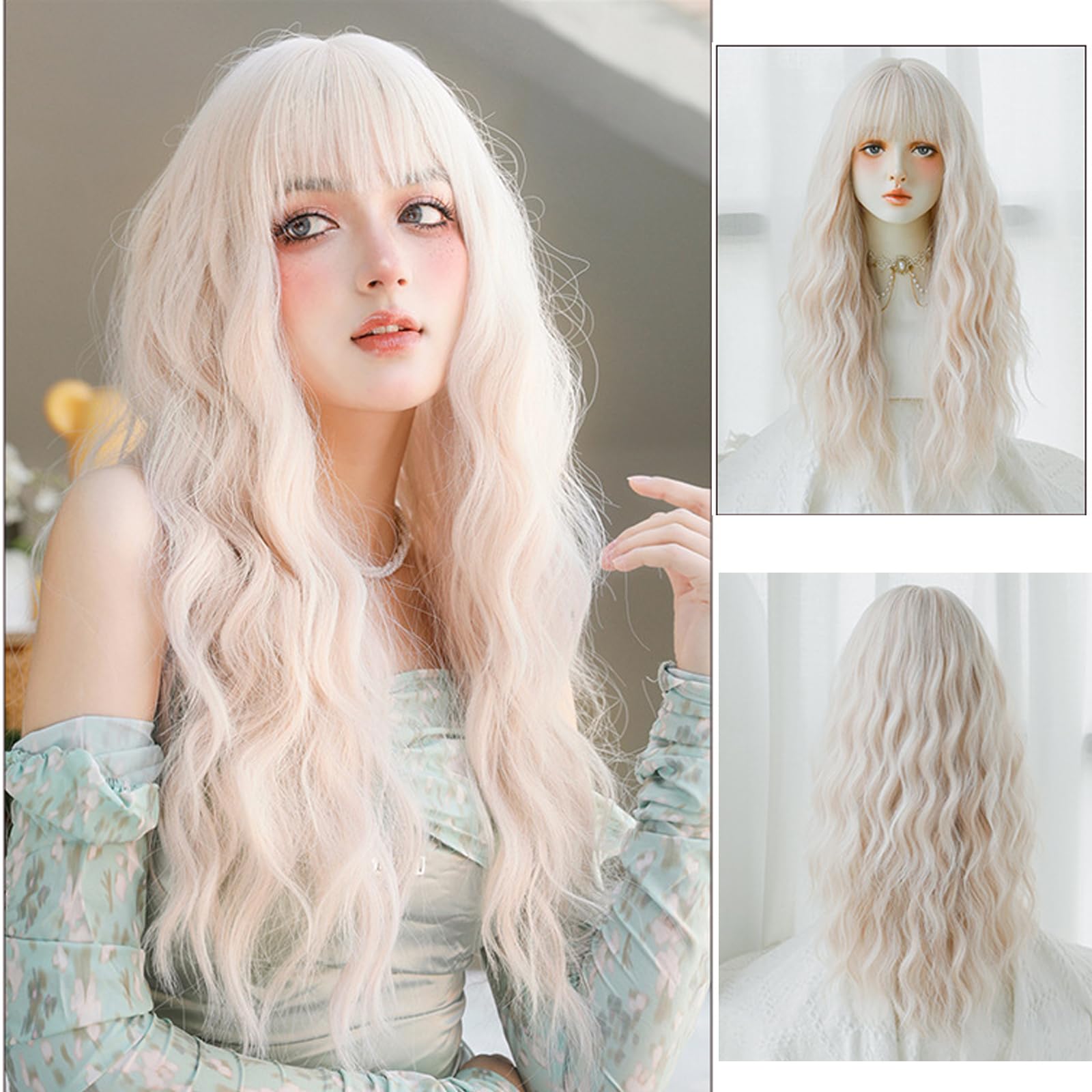Amazon.com : EEYZD Silver Pink Long Wigs for Women,26 Inches  display picture 2
