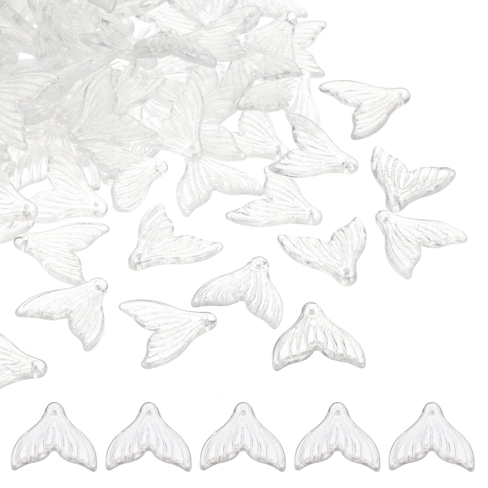 PATIKIL Fish Tail Crystal Glass Beads, 100 Pack Fish Bead Handcrafted Glass Spacer Bead for Jewelry Making Bracelet Earring Silver