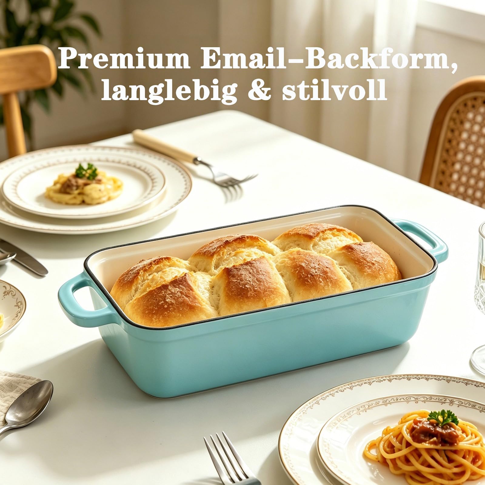 5.68 L Gusseisen Brotbackform,Brotbacktopf mit Deckel,Gusseisen Topf Brot Backen,Brotformen zum Backen,Emaille Brotbackformen für Sauerteig,Robuste Brotbackformen zum Brotbacken im Ofen(Seeblau)