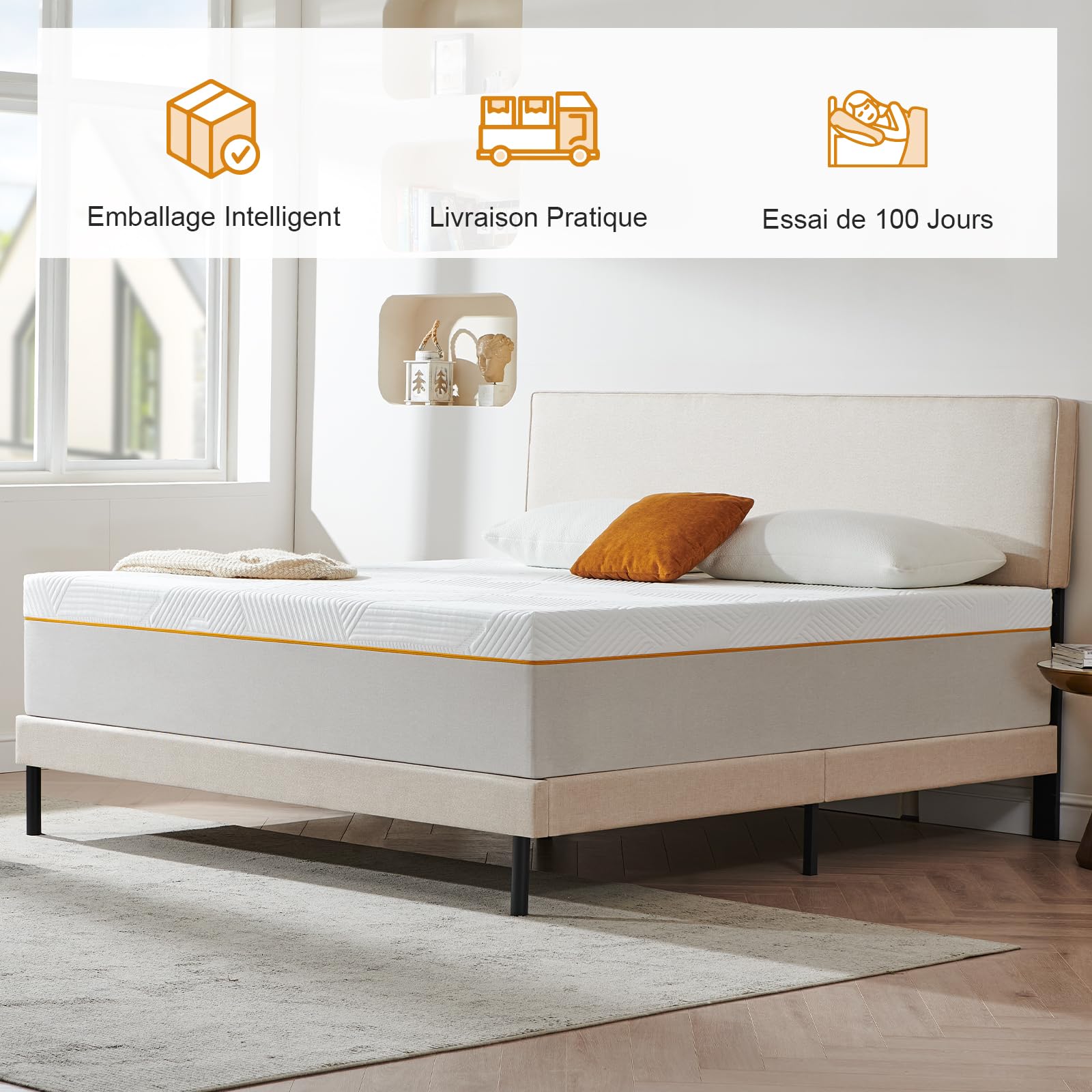 Matelas 140x190x20cm en Mousse à Mémoire de Forme, Fermeté Moyenne et Respirable, 7 Zones de Confort, Soutien Parfait, Réversible à Deux Faces Utilisables(140x190x20cm)