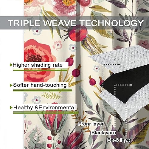 Miniatura 427 de Retro 70s Floral Blackout Window Curtains, Watercolor Flower Plant Rustic Modern Style Pattern Window Drapes, for Bedroom Living Room 42x45in 2