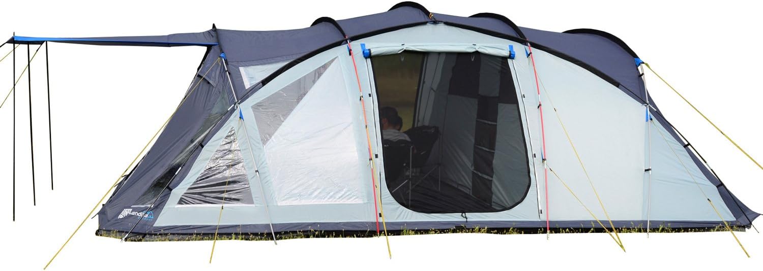 skandika Skaland 5 Person Man Large Camping Tunnel Tent with Sewn-In Groundsheet, 3000mm Water Column, Mosquito Netting, & 220cm Height, Grey