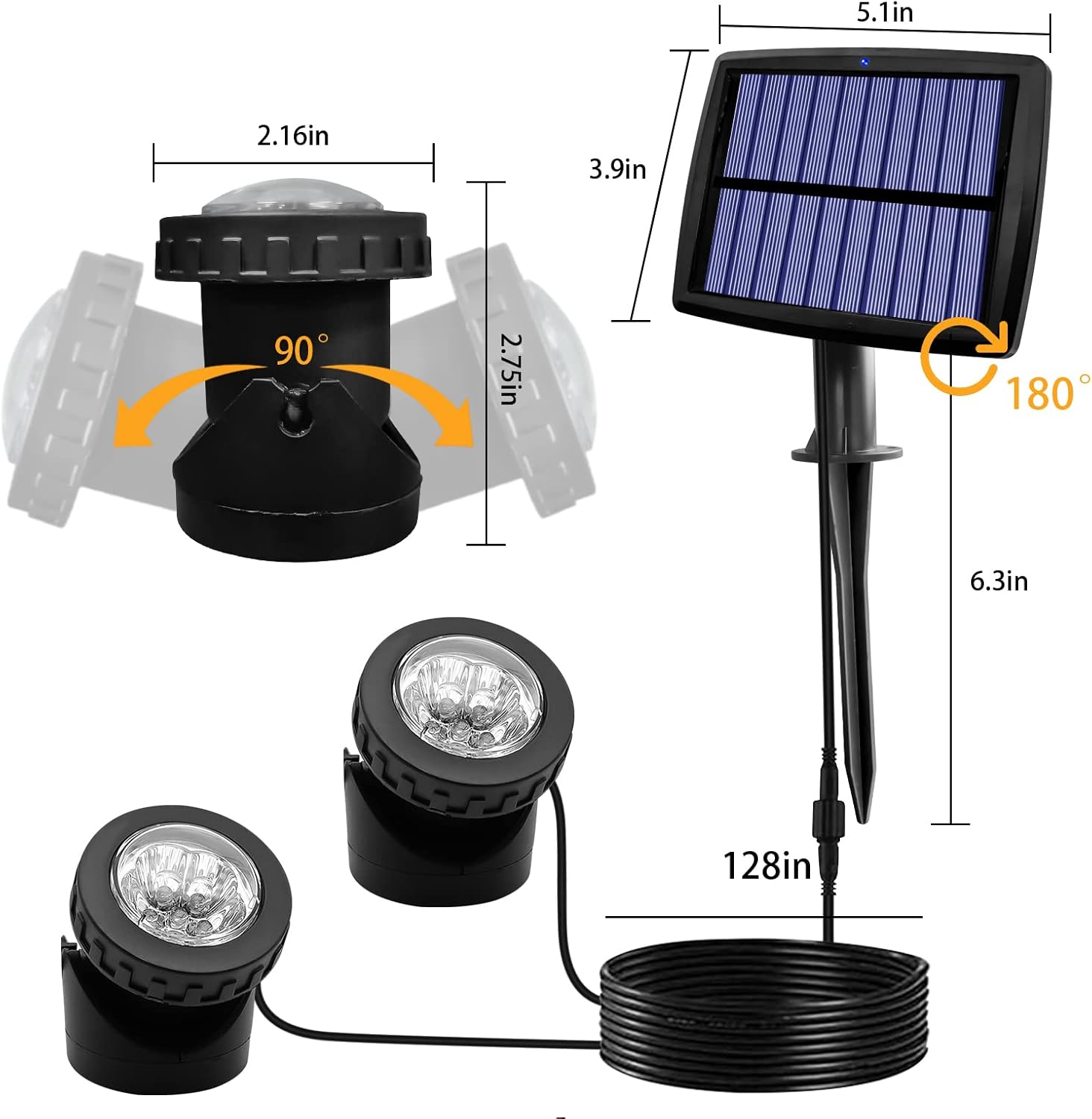 AVEKI Solar Pond Spotlights, 12 LED Solar Underwater Lights with Dual Head Waterproof Submarine Landscape Spotlight Security Lighting for Outdoor Patio Ganden Fountain Pond… (RGB, Dual Head)