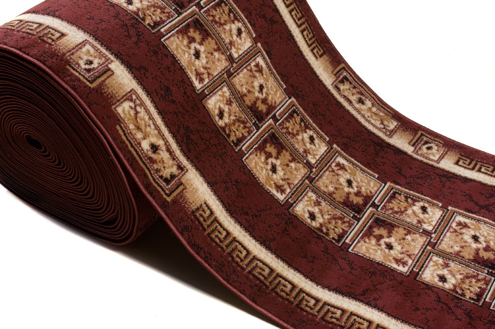 Tapiso Atlas chodnik na korytarz, krótkie runo, dywan do kuchni, salonu, retro, kwiatowy, kwadratowy, wzór w kolorze brązowym, beżowym, Ökotex 120 x 400 cm