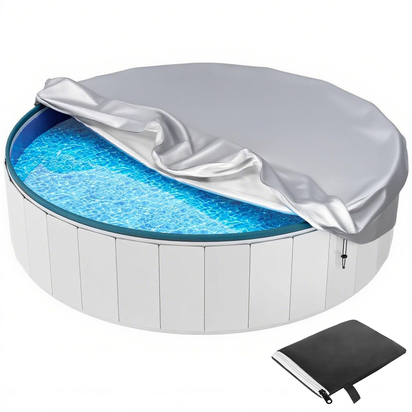 Solar Pool Covers for Inground Pools, Round Pool Cover for Above Ground Pools, Swimming Pool Cover,Cold and UV Resistant, Waterproof Dustproof and Durable,Silver Gray,7FT/85"x28"