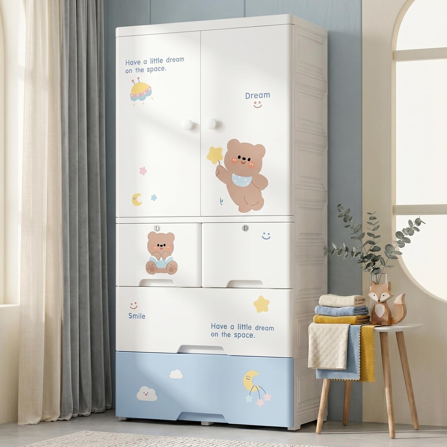 StarAndDaisy Kids Wardrobe/Multifunctional Collapsible Plastic Wardrobe/Almirah for Kids- Storage Cabinet – Dustproof Baby/Wardrobe Organizer for Clothes, Toys - Cute Bear-picture-14