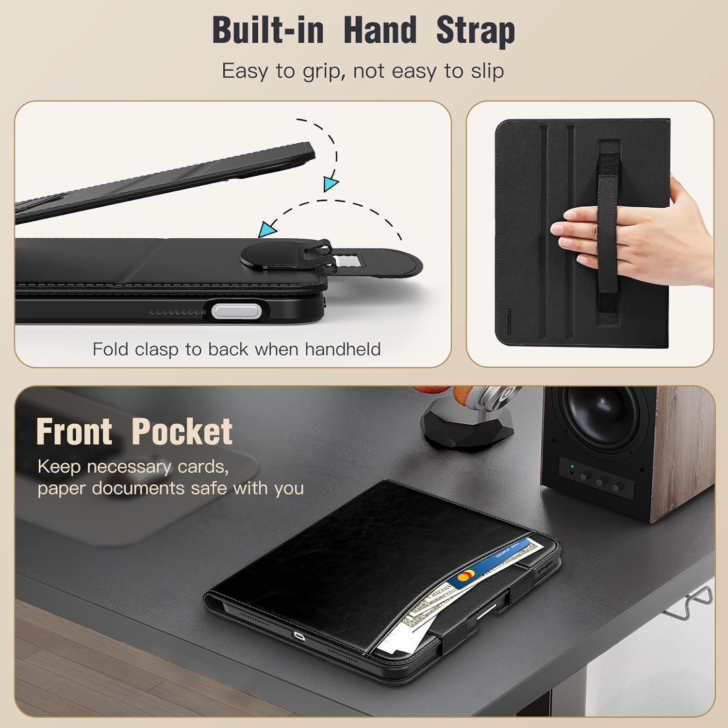 MoKo for iPad A16 Case 11-inch, iPad 11th/10th Generation Case (2025/2022) with Pencil Holder & Pocket, Premium Leather Folio Stand Cover, Multiple Viewing Angles, Black - Image 7