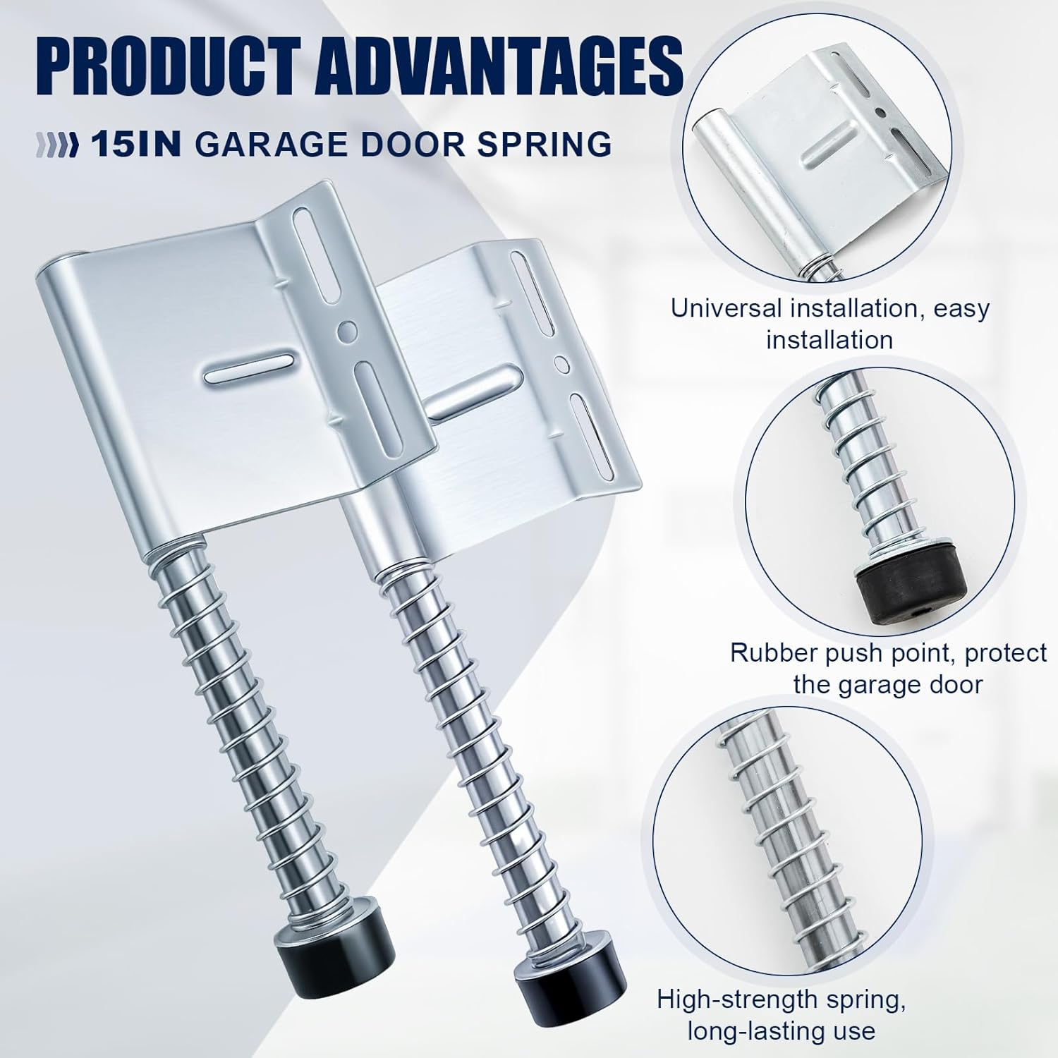 Blulu 2 Pairs 15 Inch Garage Door Plunger Bumper Spring Sets, Galvanize Carbon Steel Replacement Plunger Bumper Push Rod Buffer Spring, Left and Right Garage Door Opener Parts Hardware Tool, Silver