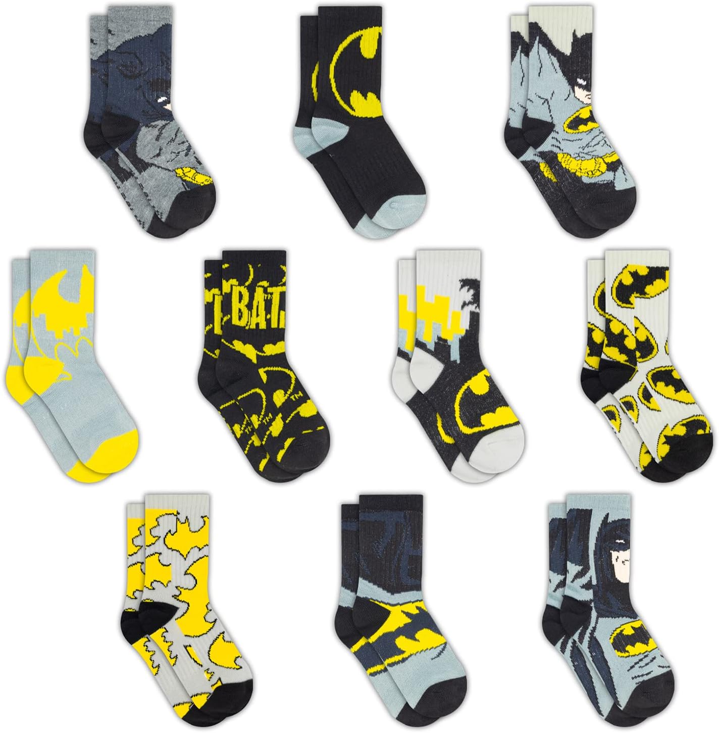 Boys Socks - 10-Pack Toddler Socks with Batman, Superman, Wonder Woman & Flash