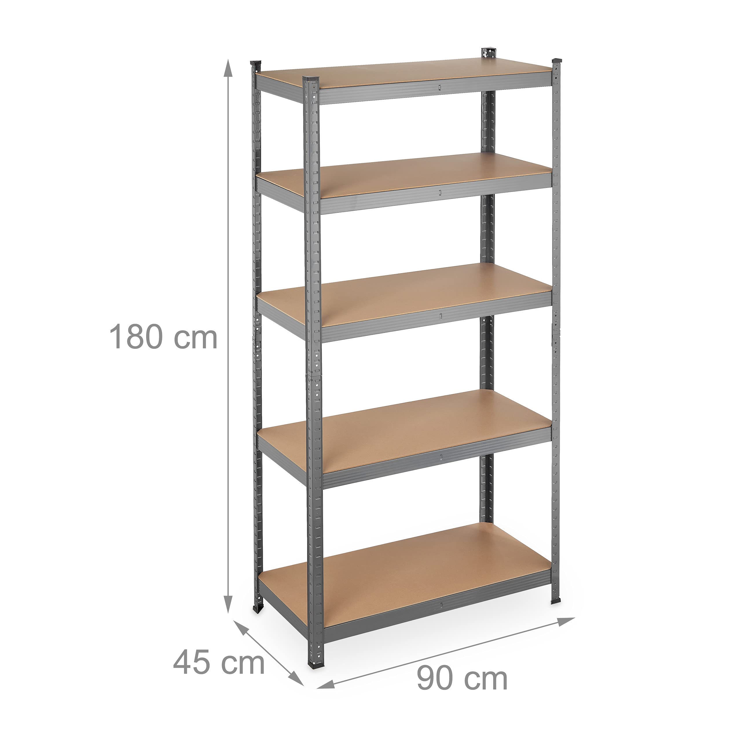 Relaxdays Scaffale in Metallo, Capacità fino a 875 kg, 180x90x45 cm, Scaffalatura ad Alta Portata da 5 Ripiani, Grigio
