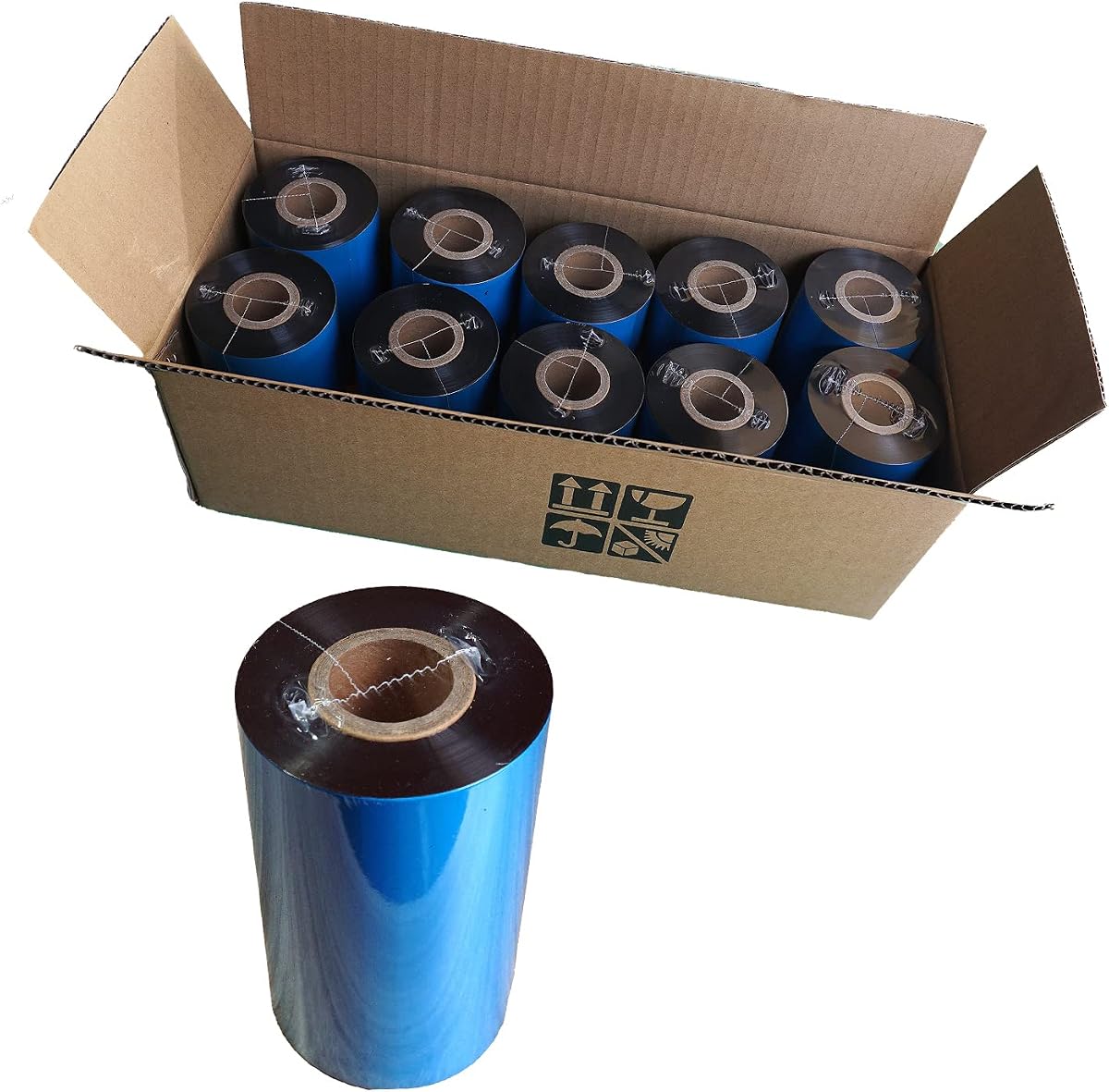 (10 rollos) Cinta de cera mejorada de resina premium de 4,33'' x 984', cinta de transferencia térmica negra de 110 mm x 300 m, cinta para impresora de etiquetas térmicas de código de barras, tinta CSO exterior, núcleo de 1'' para Zebra, TSC, GoDex, Citizen