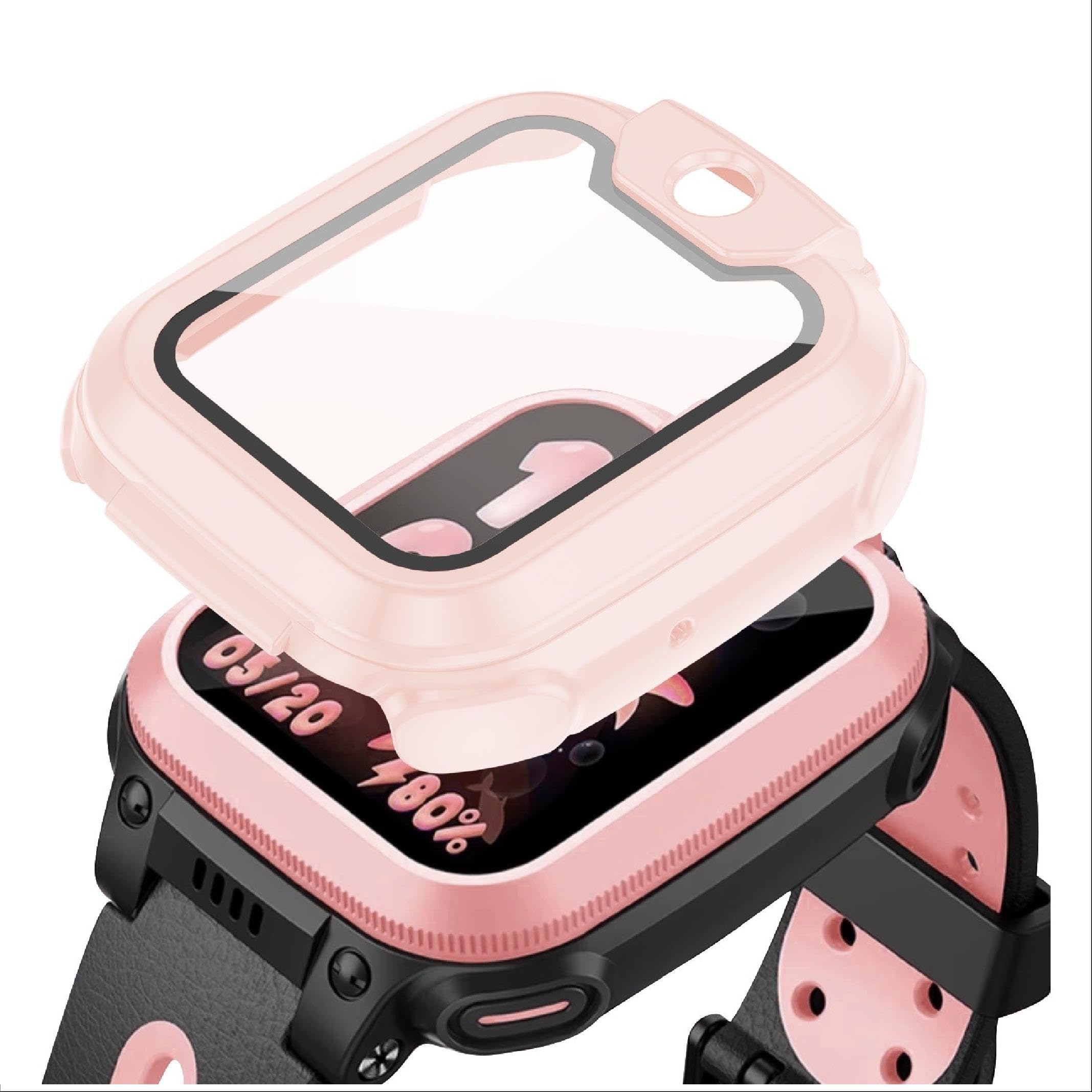 GIOPUEY Case Compatible with imoo Watch Phone Z1, Glass Protective Film + Hard Plastic Bezel Cover - pink
