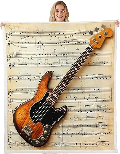 Miniatura 29 de Castle Fairy Rustic Musical Kids Plush Blanket,Guitar Bass Instruments Print Bed Blanket Art Home Decor,Retro Note Boho Ethnic Plaid Modern Fuzzy