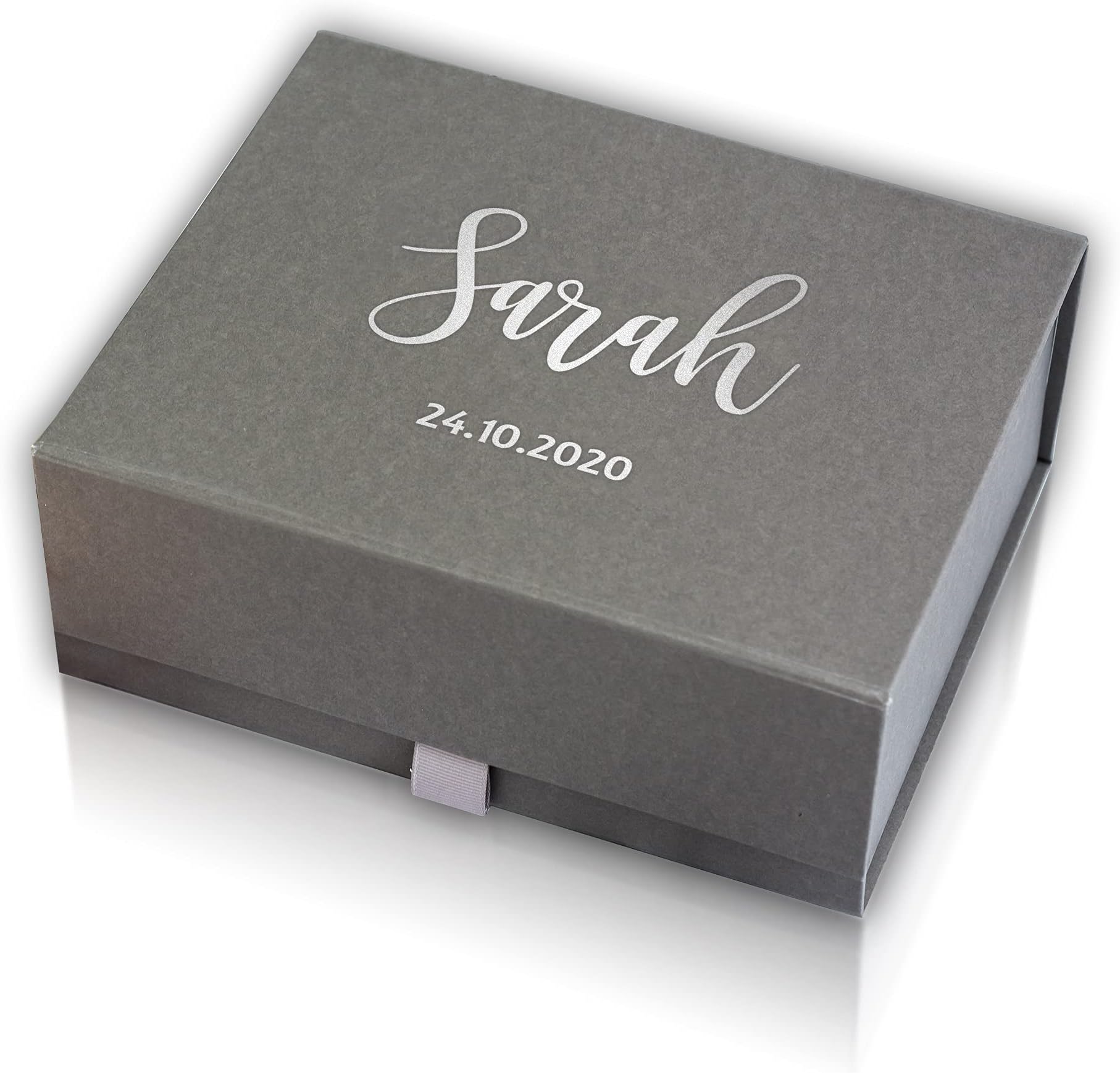 Pink Positive Personalised Gift Box with Real Foil Name, Grey Custom Gift Box Ideal for Grooms, Bestman, Birthdays (Deep Grey)