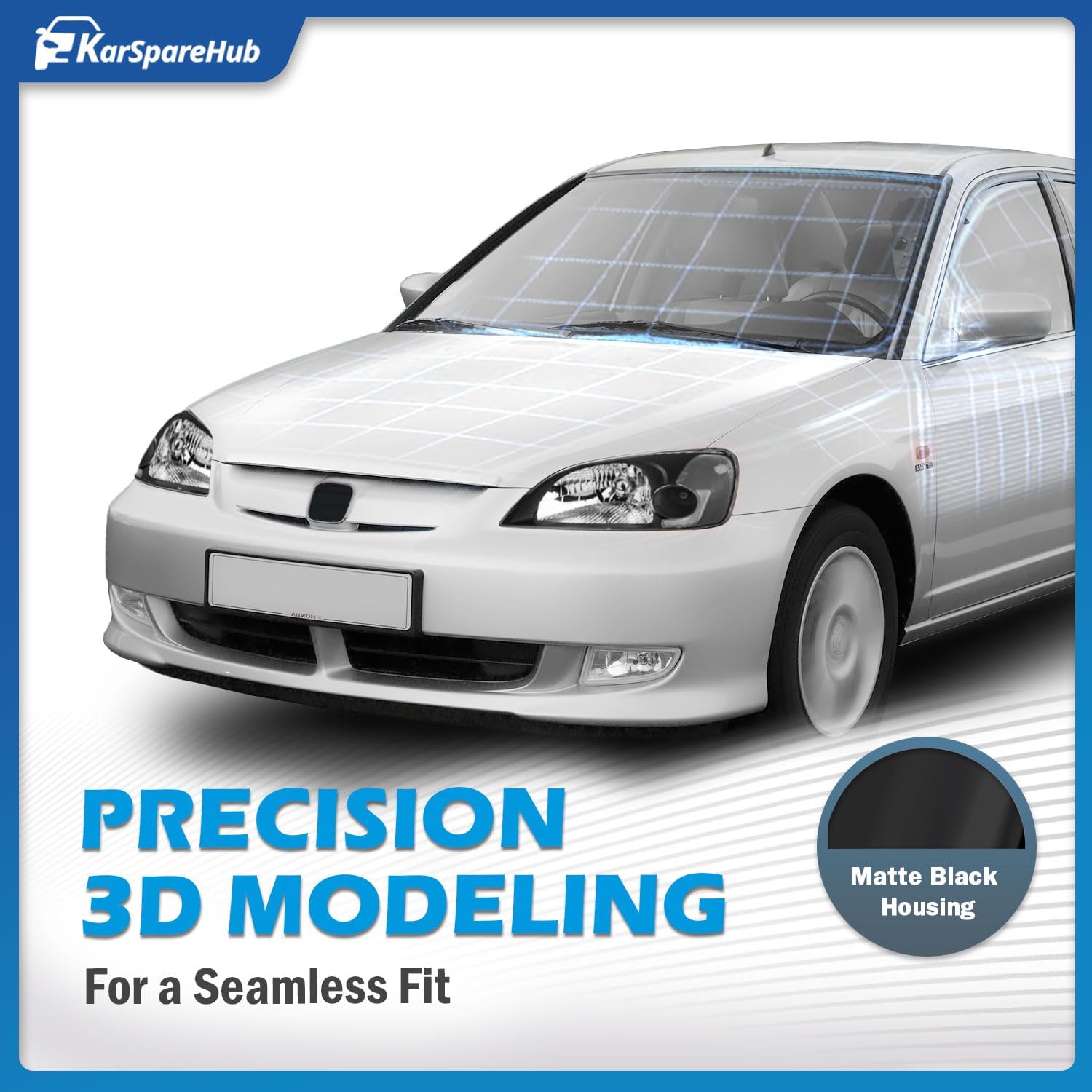 Headlights Assembly with Bulbs for 2001-2003 Honda Civic 2/4Door Headlamp Replacement Driver & Passenger Side