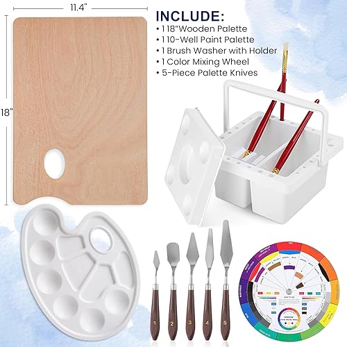 Miniatura 6 de Juego de 196 piezas de pintura de artista de lujo con caballete francés, 48 colores acrílicos y pinturas al óleo, pinturas de acuarela de 24
