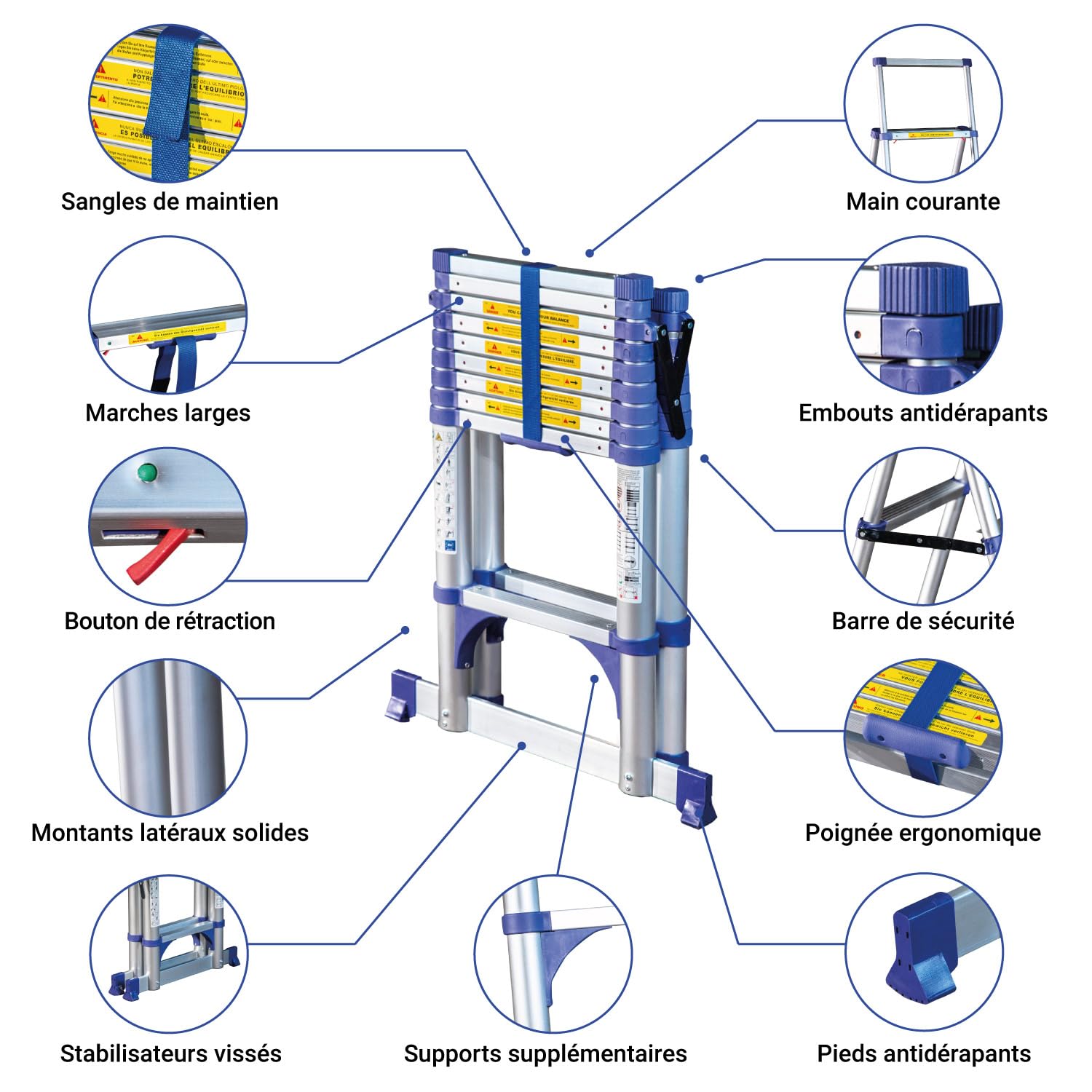 HOSTRÖM Escabeau 10 marches telescopique EXTENDACT10, Echelle telescopique 2.9m+2.6m, escabeau Pliable télescopique, H Max Travail 4,4m, Garantie 5ans
