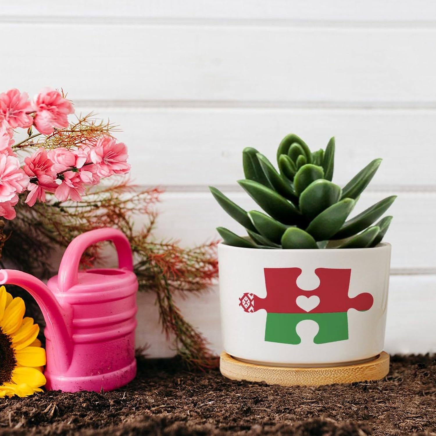 Belarus Flag Puzzle with Heart Ceramic Planter Festival Flags Planters for Indoor Plants with Drainage Holes and Saucers Pot for Succulents Cactus Garden Windowsill