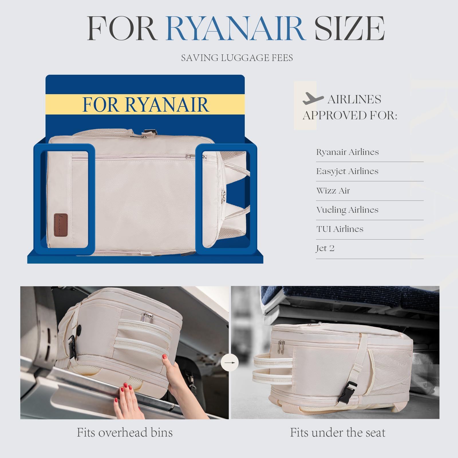 Zaino per Ryanair 40x20x25 Zaino da Viaggio Aereo Bagaglio a Mano Borsa Zaini da Viaggio Travel Bag Cabina per Easyjet Wizz