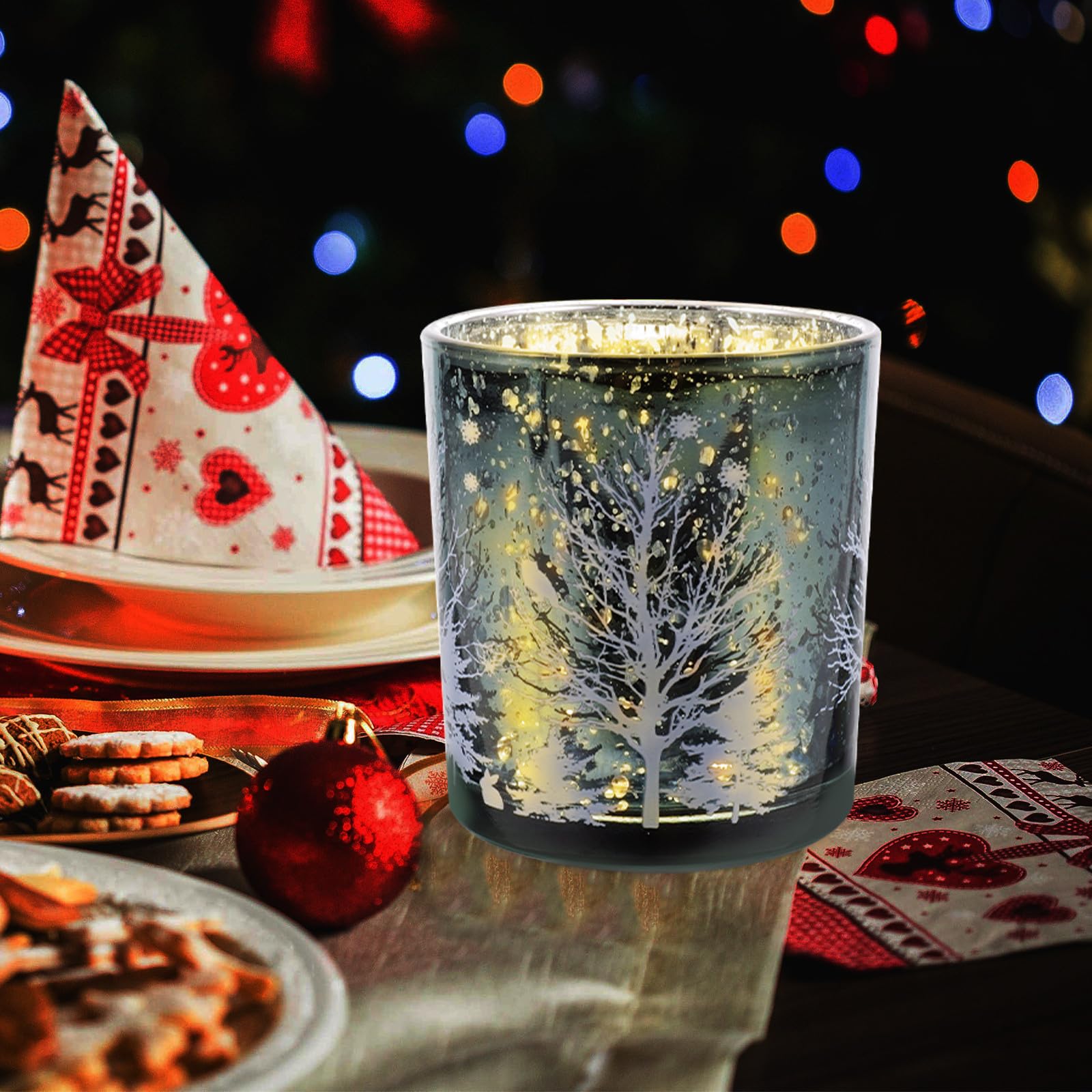 Toyvian 8 Piezas Portavelas de Cristal Navideño Diseño de Árbol de Navidad