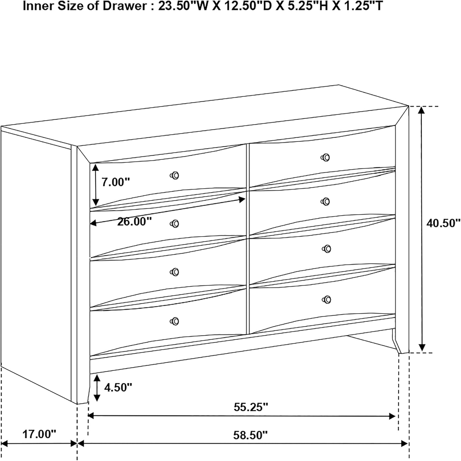 Coaster Home Furnishings - Briana - Wood - 8-Drawer Dresser with Transitional Style, Chambered-Design Drawers, Chrome Knobs, Square Corners, Tip-Over Restraint - Bedroom - Black - 200703