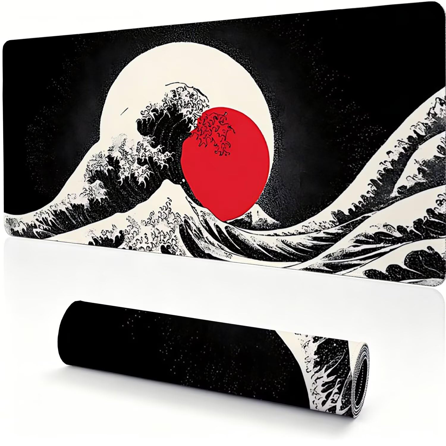 Tappetino Mouse Gaming XXL, Mousepad 1200x600x4mm onde Giappone 0x0-193 | Tappetino Scrivania con Base in Gomma Antiscivolo Bordi Cuciti per Computer, PC, Migliora la Precisione e la Velocità