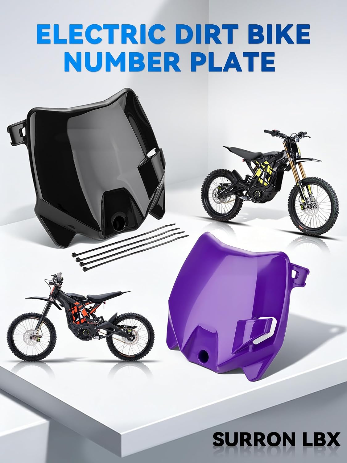Number Plate for Surron LBX, Electric Dirt Bike Front Plate License for Sur Ron Curved Mud & Cable Protection DIY-Friendly Easy Installation Glossy Black